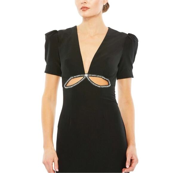 leena for Mac Duggal Black Embelished Cutout Short Sleeve Formal Gown Size 8 - Picture 3 of 10